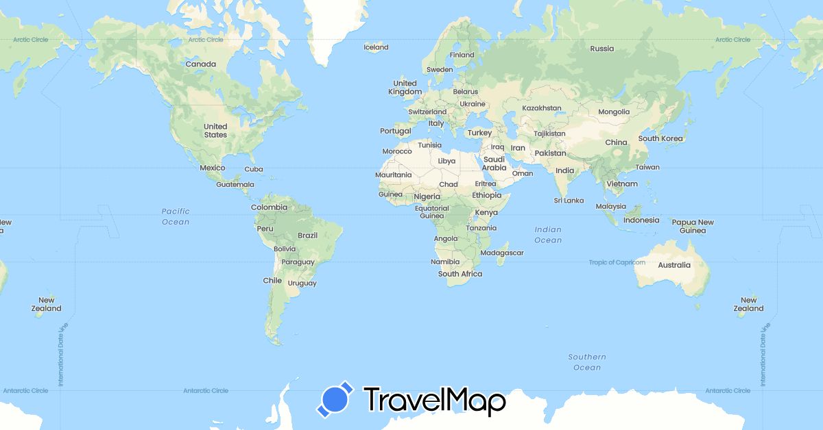 TravelMap itinerary: driving, bus, plane, train, boat in Brazil, Canada, United Kingdom, Panama, Portugal, United States (Europe, North America, South America)